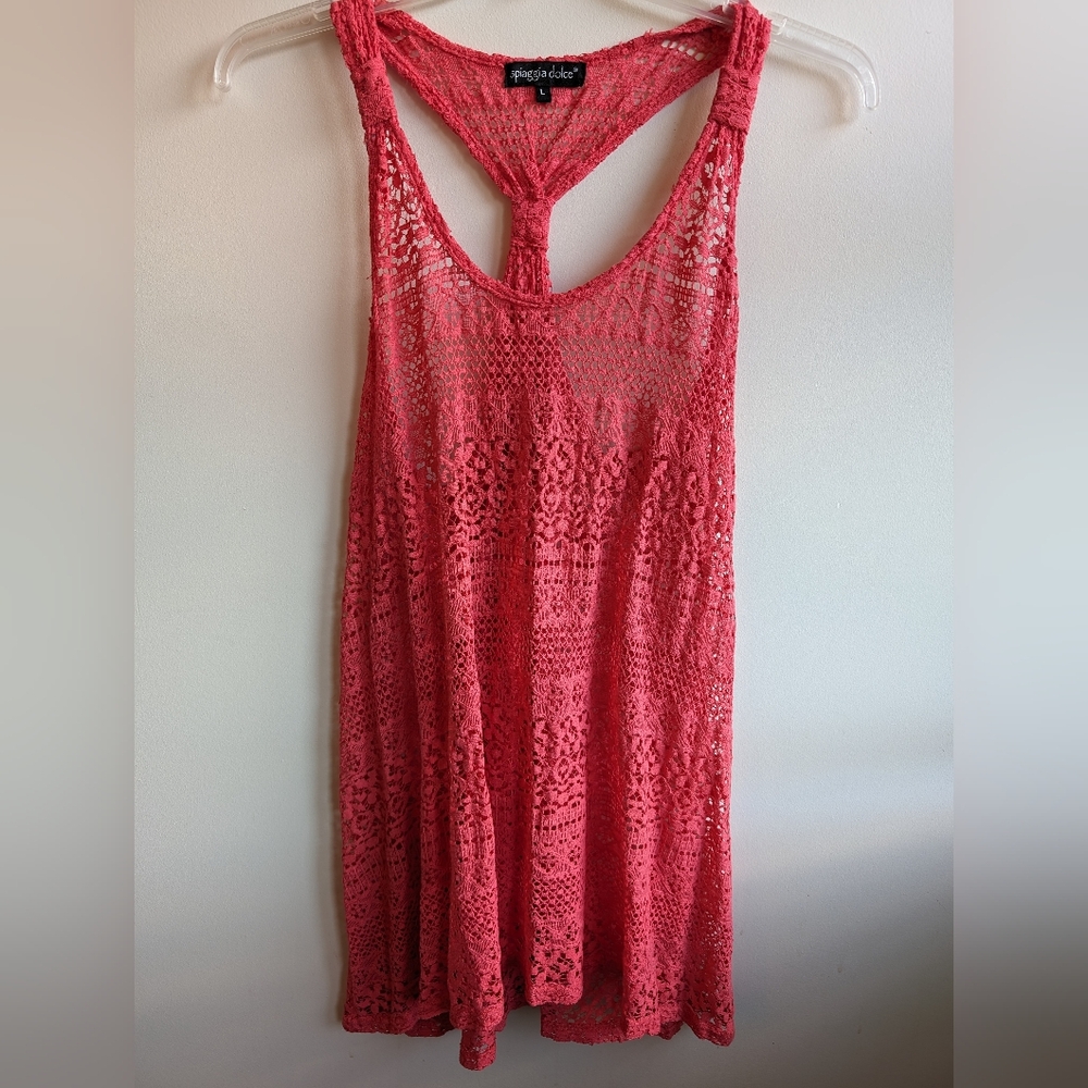 Spiaggia Dolce Pink Coral Crochet Style Cover Up Beach Swim Size Large